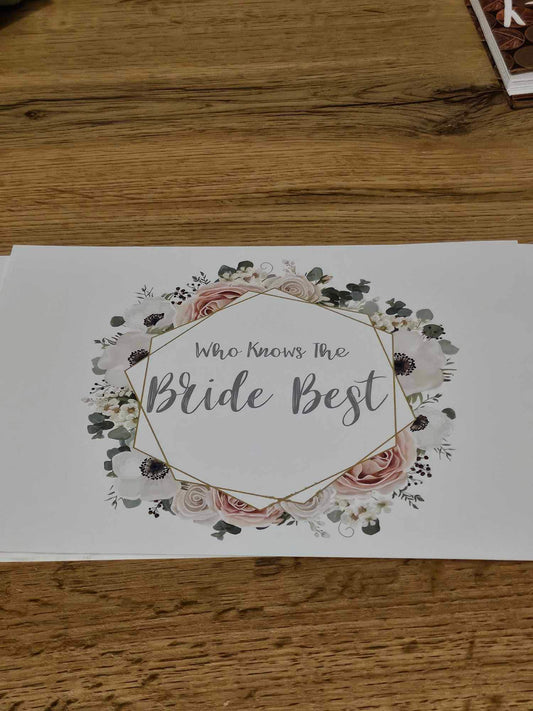 Know The Bride Hen Party Questionnaire