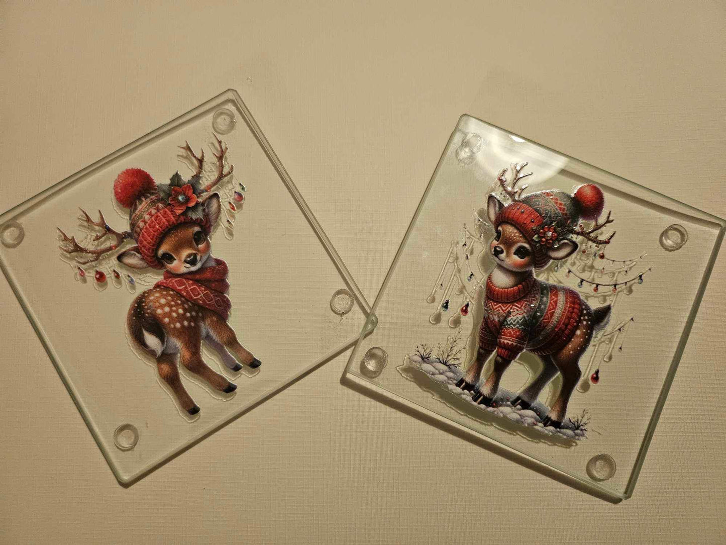Set of 2 Glass Christmas Coasters
