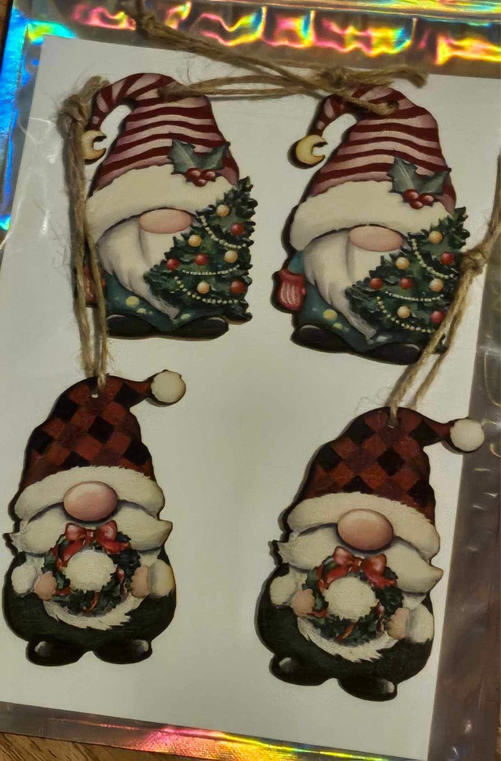 Wooden Hanging Gnome Christmas Decoration Set Of 4