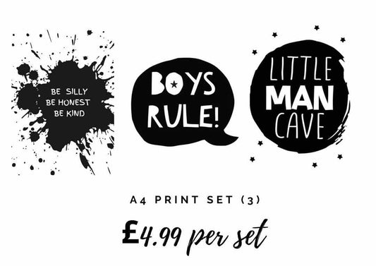 Boys Bedroom Set Of 3 A4 Art Prints