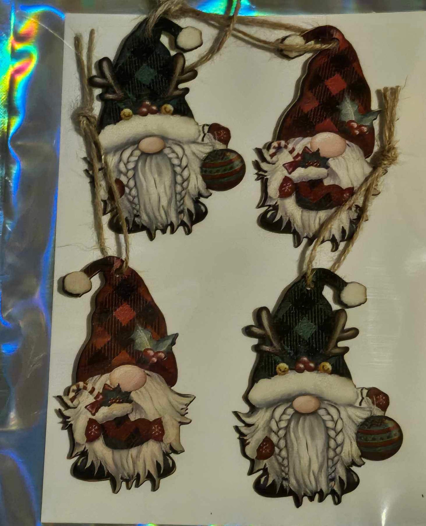 Wooden Hanging Gnome Christmas Decoration Set Of 4