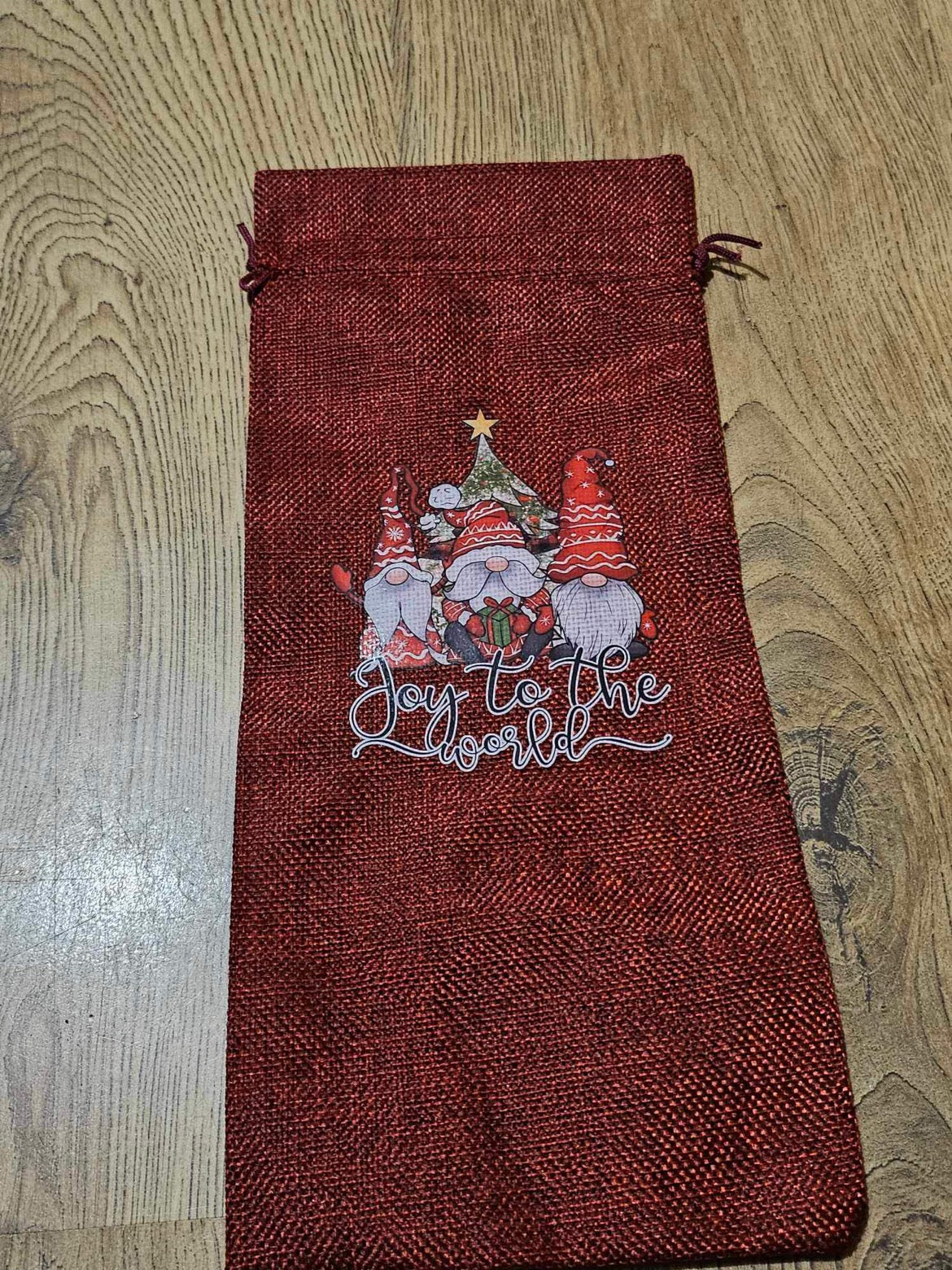 Christmas Hessian Drawstring Wine Bag