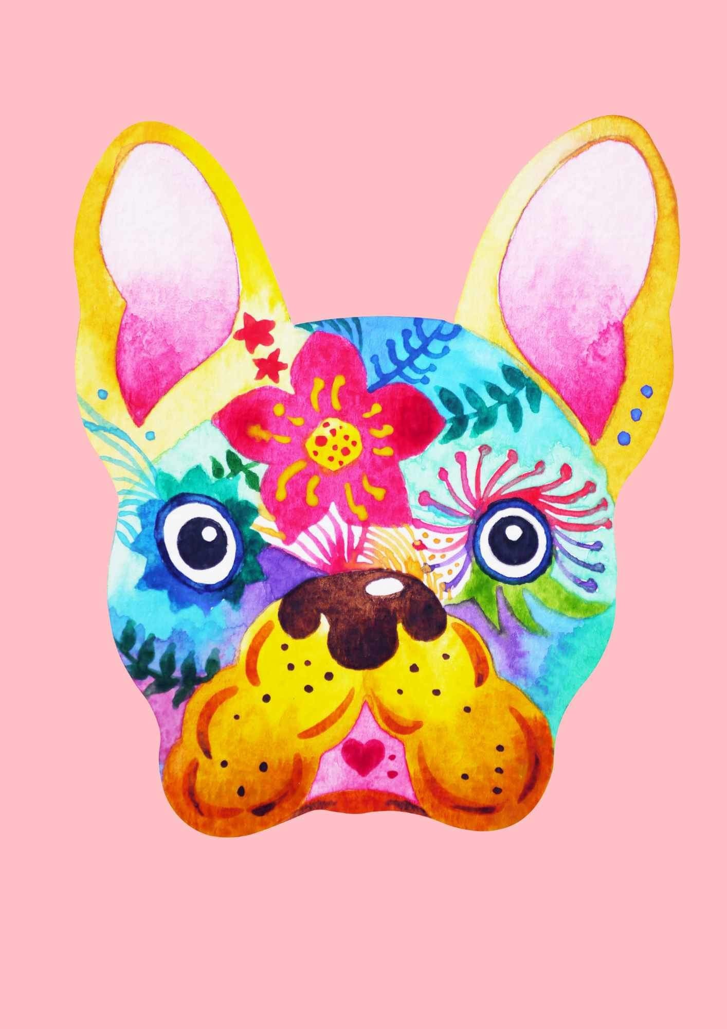 French Bulldog Floral Art Print