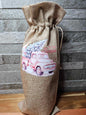 Christmas Hessian Drawstring Wine Bag