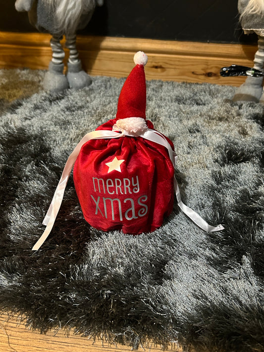 Merry Christmas Drawstring Velvet Pouch