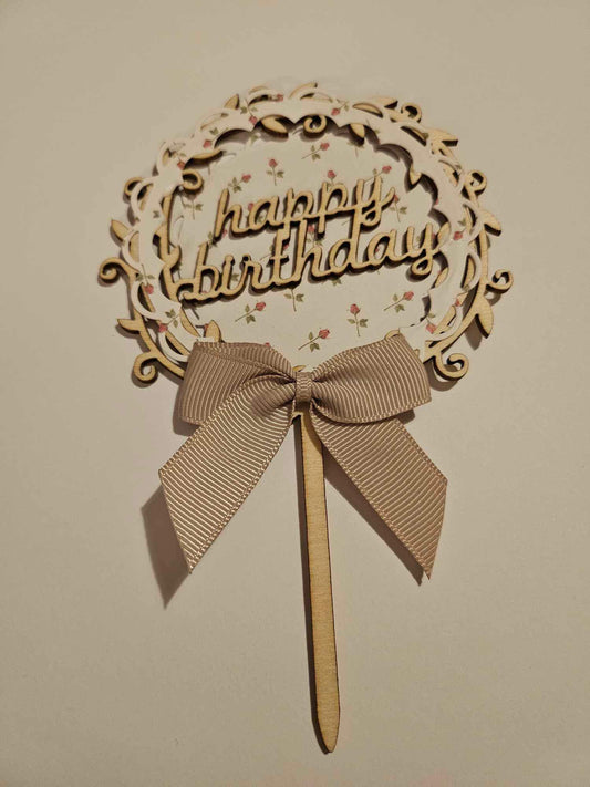 Luxury Wooden Happy Birthday Cake Topper