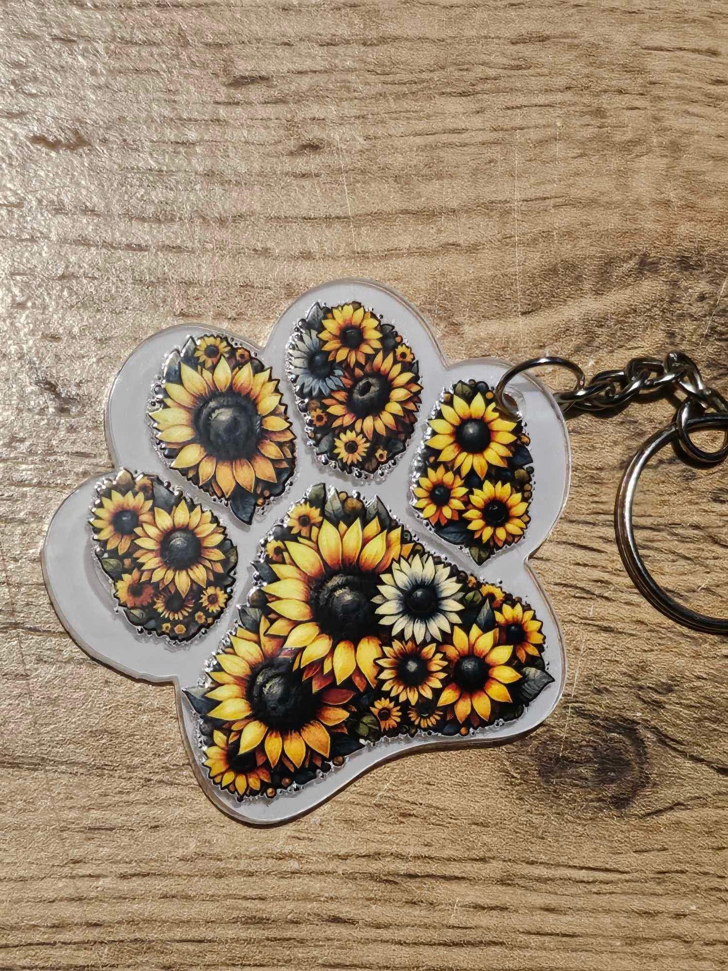 Paw Print Sunflower Keyring