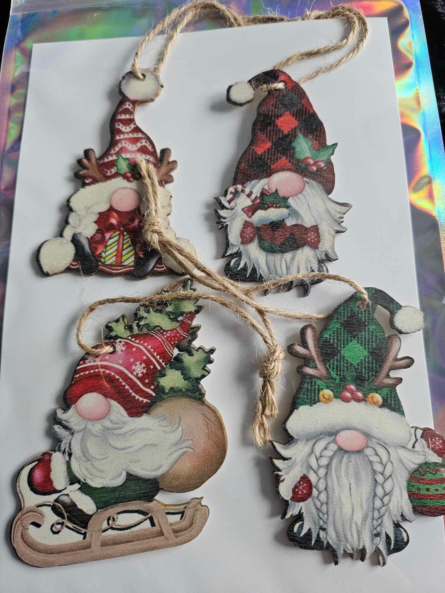 Wooden Hanging Gnome Christmas Decoration Set Of 4