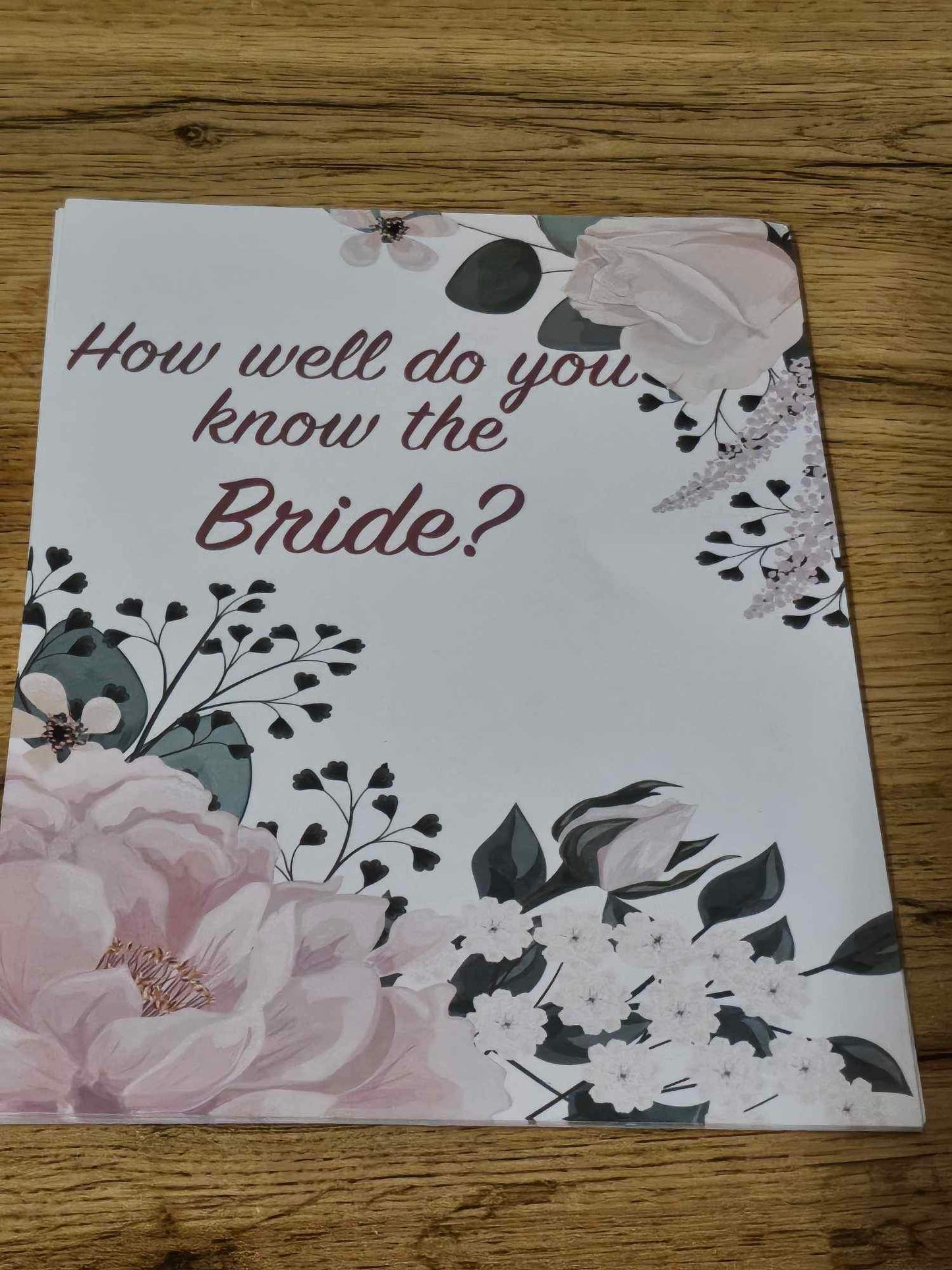 Know The Bride Hen Party Questionnaire