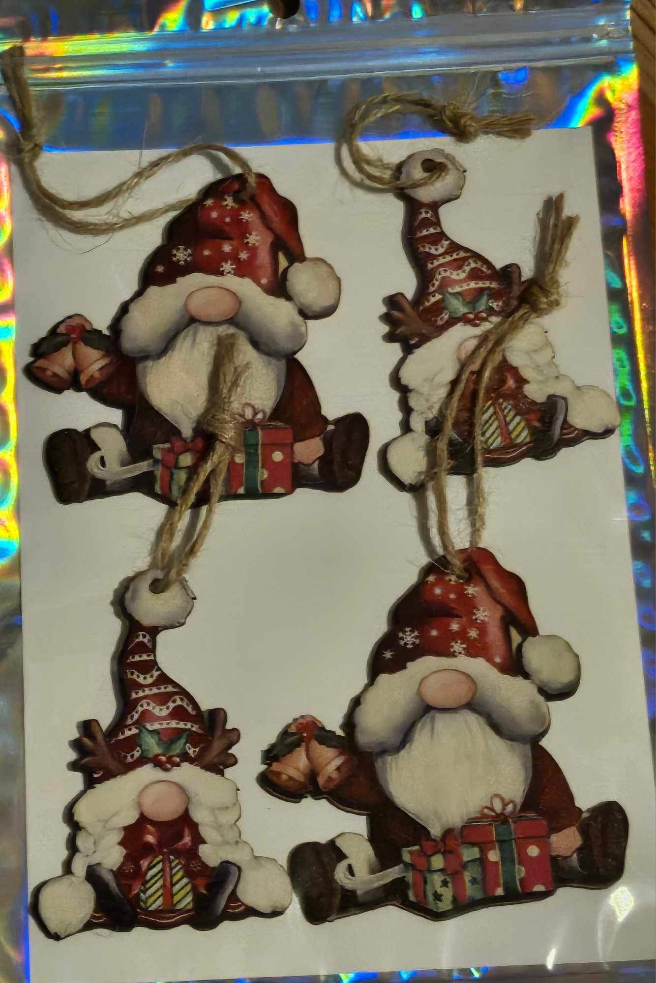 Wooden Hanging Gnome Christmas Decoration Set Of 4