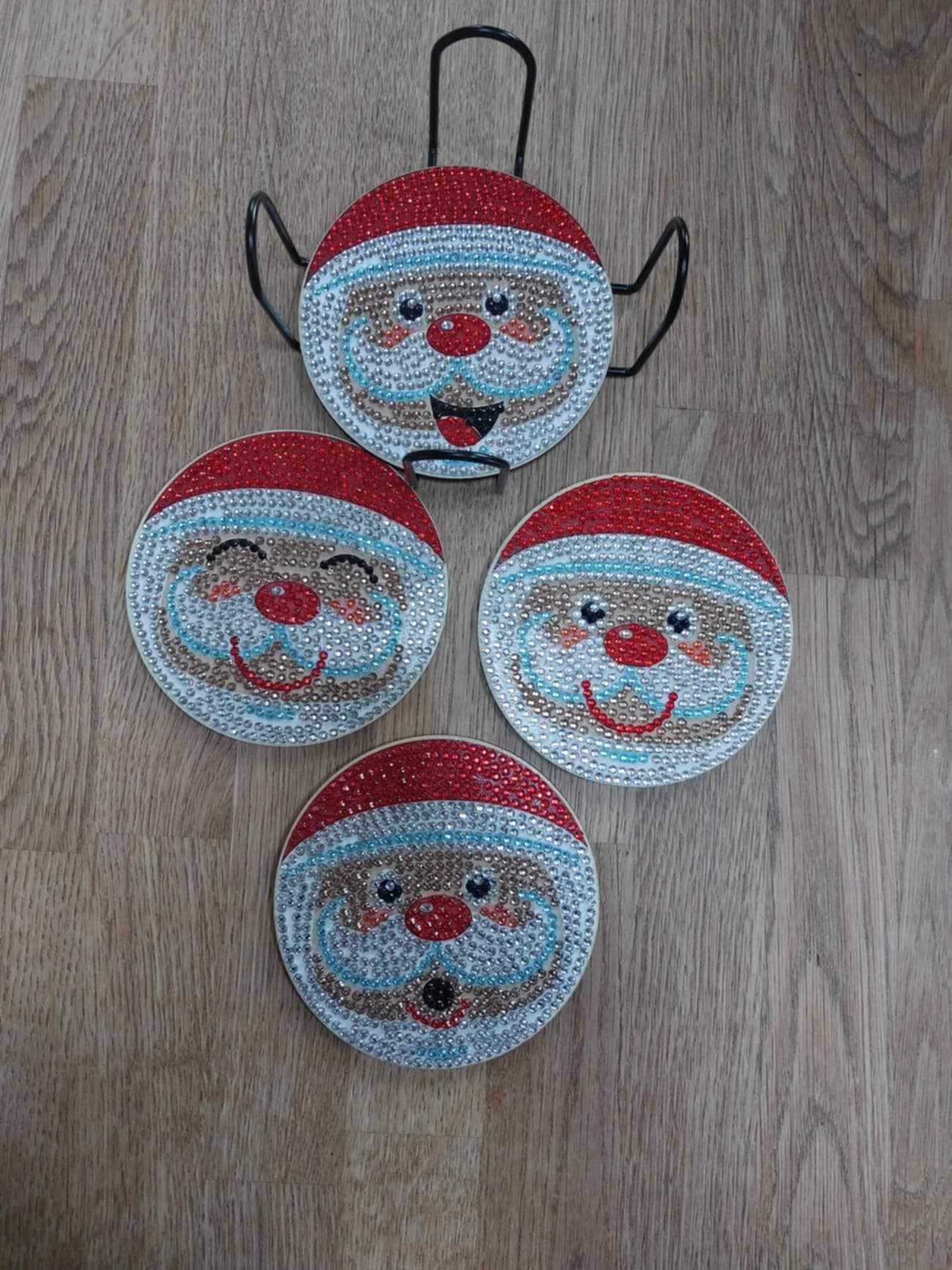 Christmas Themed Diamond Painted Coaster Set with Stand