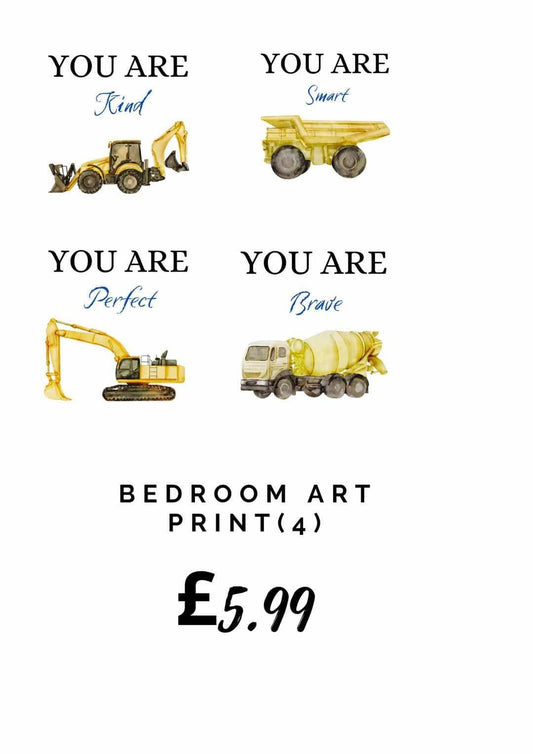 Set Of 4 Digger Themed A4 Art Prints