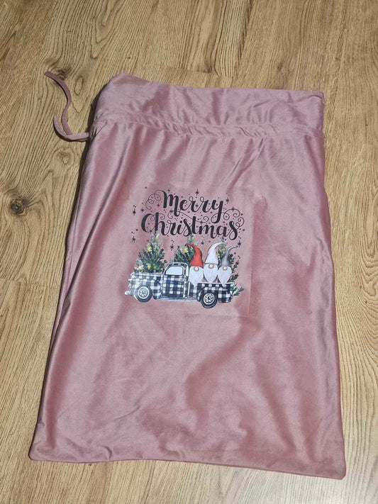 Large Blush Velour Drawstring Sack