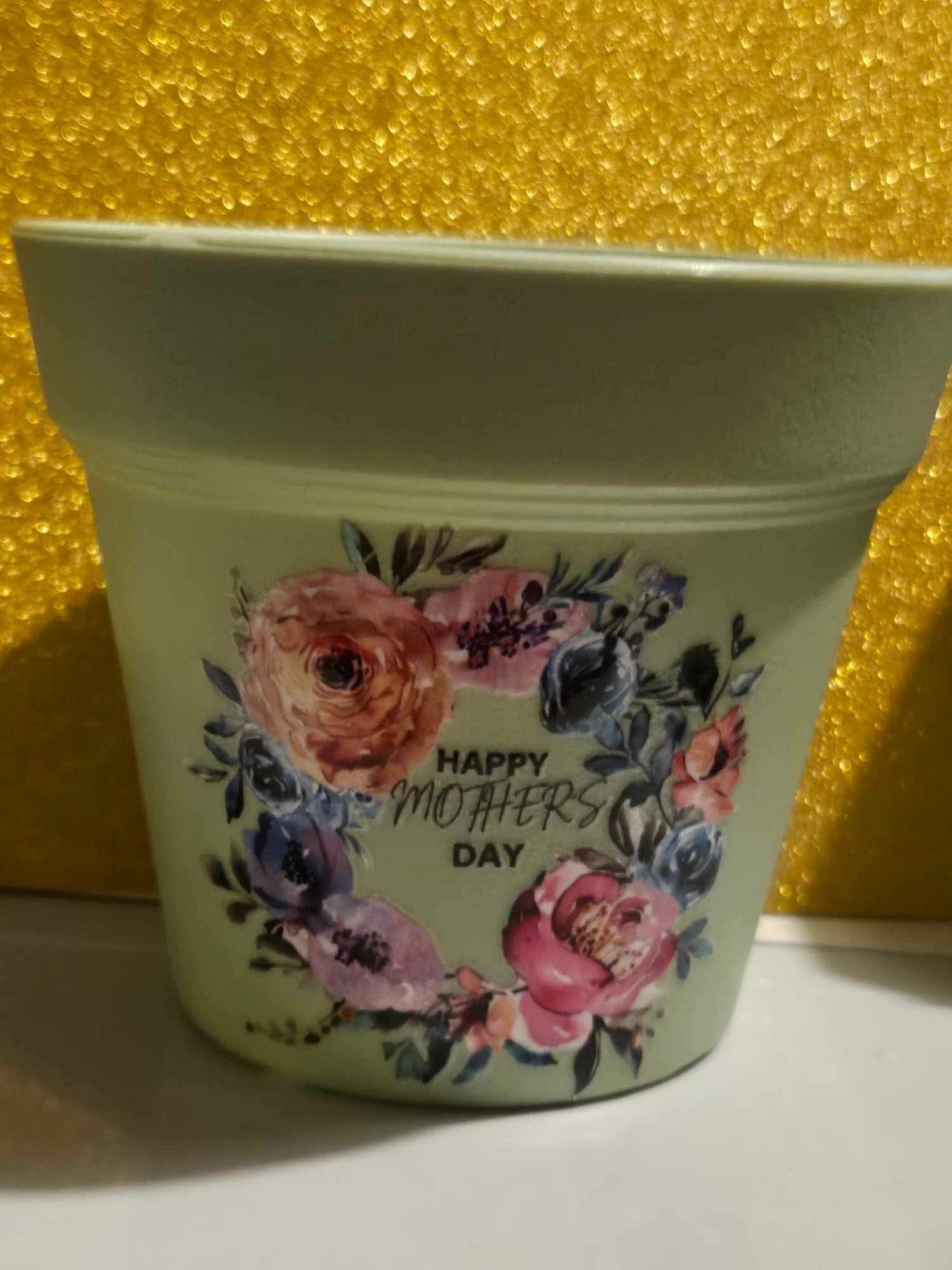 Mothers Day Themed Plastic Plant Pot and Saucer
