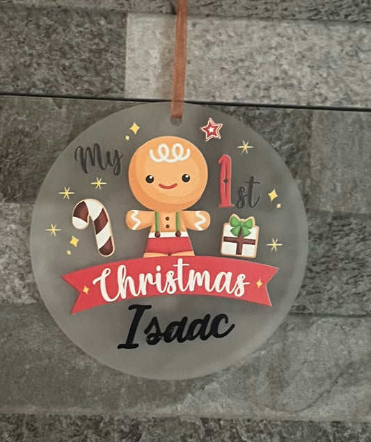 Personalised Boys First Christmas Hanging Acrylic Decoration