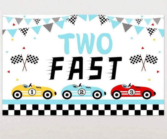 100x150cm 
Two fast age 2 birthday background