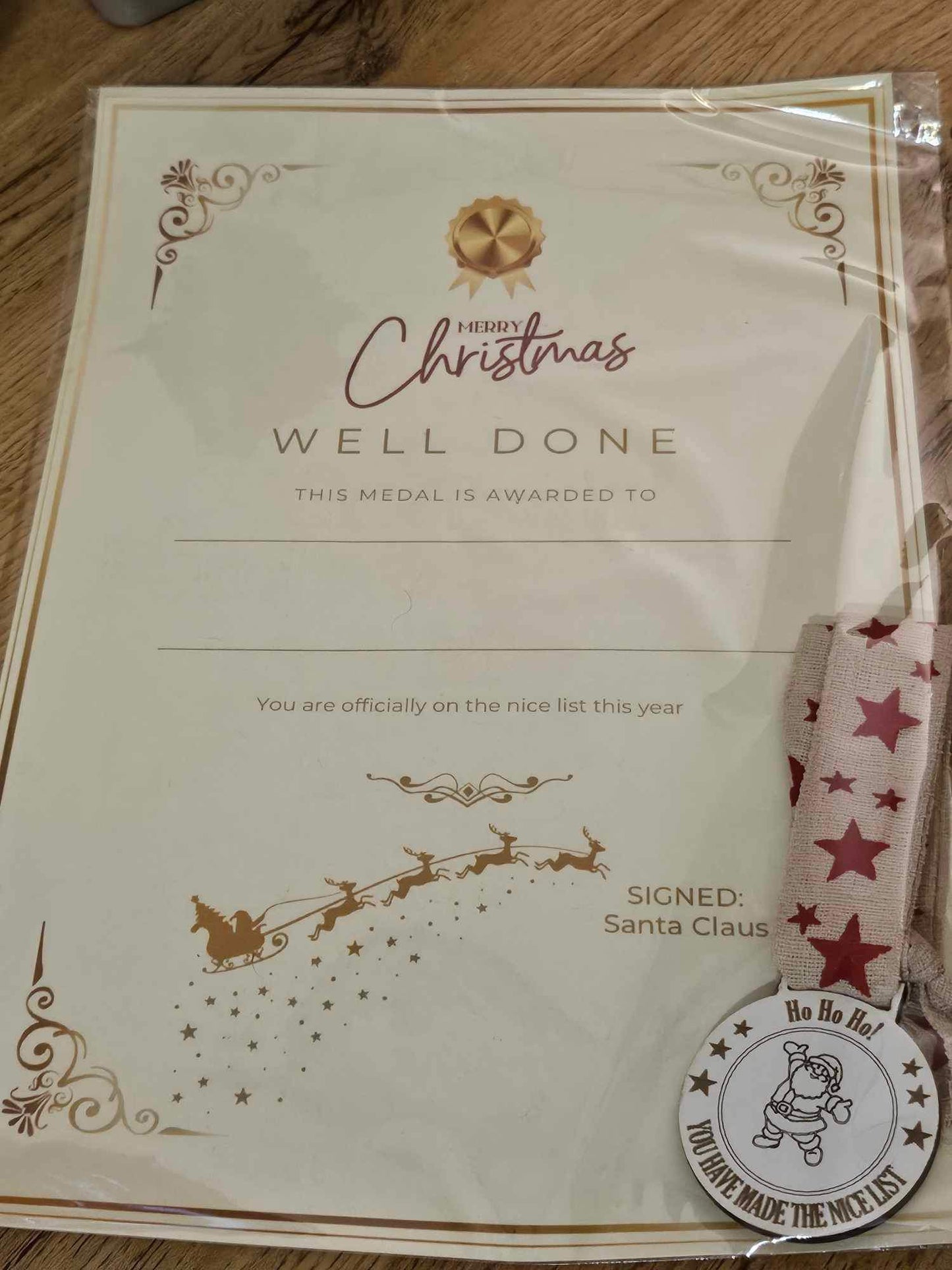 Nice List Certificate With Medal