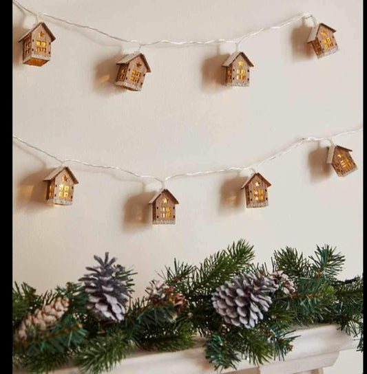 Wooden LED House String Light Set