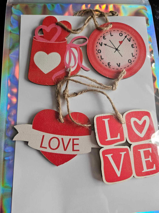 Set of 4 Valentines Wooden Hanging Decorations