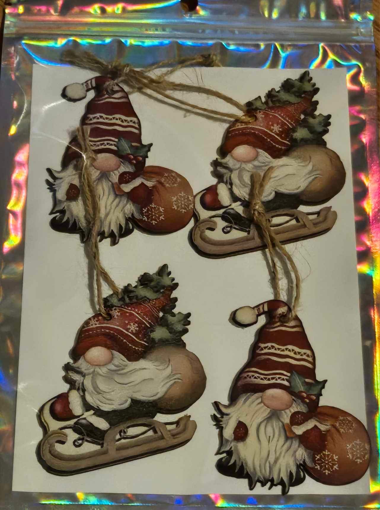 Wooden Hanging Gnome Christmas Decoration Set Of 4