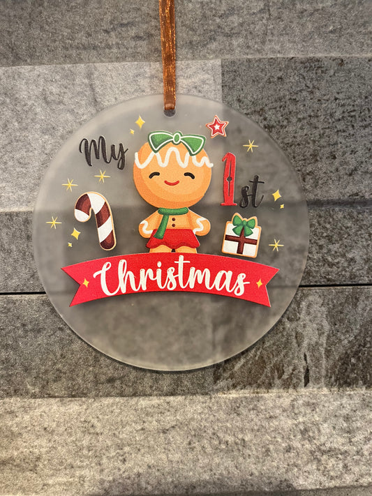 Personalised Girls First Christmas Hanging Acrylic Decoration