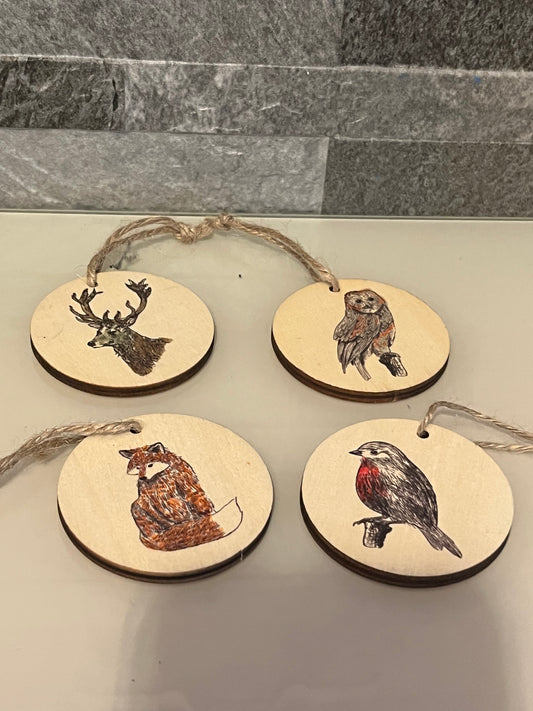 Wooden Nature Themed Tree Decorations